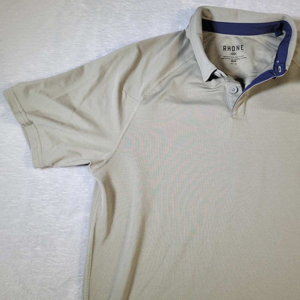 Rhone Polo Shirt Mens Medium Tan Short Sleeve Performance Textured Stretch - Picture 3 of 14